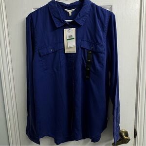 Calvin Klein Jeans Women's Long Sleeve Button Up Purple/Blue Blouse -Size L- NWT